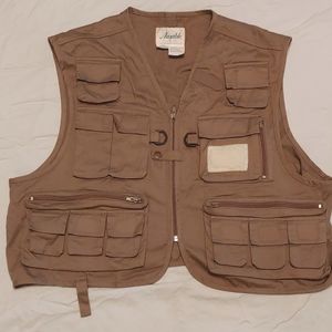 Men's vintage Ausable fishing/fly fishing vest, many pockets, khaki, sz M